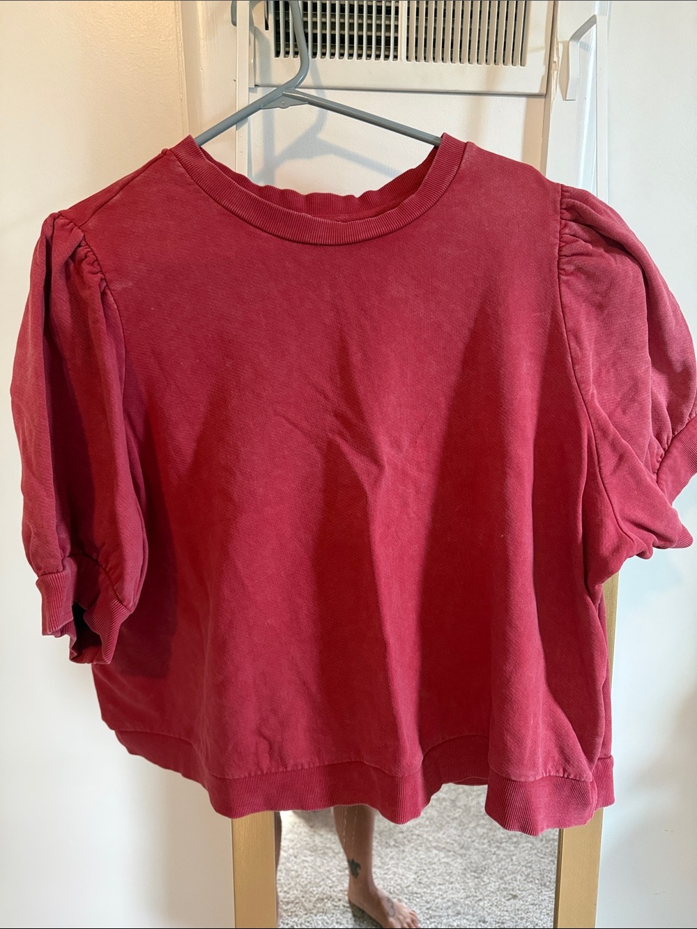 Terra & Sky Red Puff-Sleeve Crewneck Sweatshirt